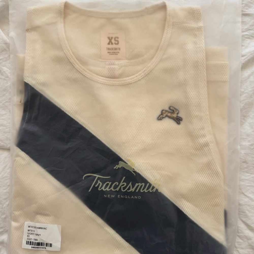 Tracksmith Ivory and Navy Tank